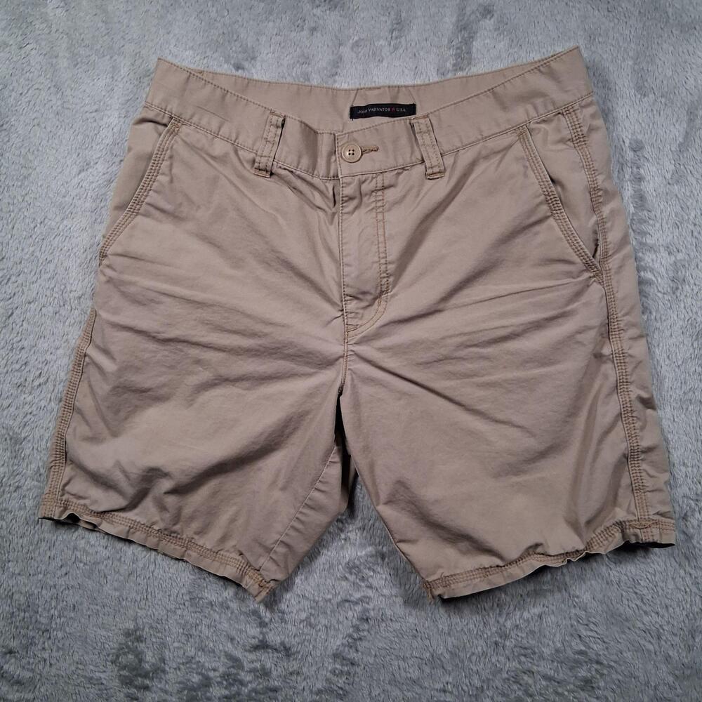 John Varvatos Shorts Mens 32 Beige Cotton Chino 8" Inseam Casual Travel Summer